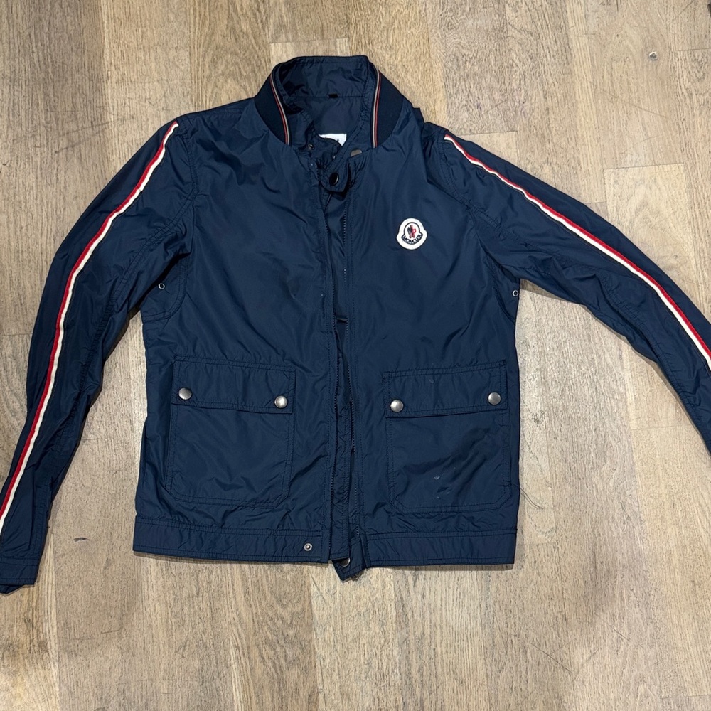 Moncler Navy Windbreaker with Red Stripes